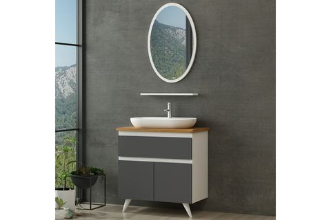 NİKA BANYO DOLABI 85CM AY2K1Ç 1EA1R TZG BEYAZ ANTRASİT