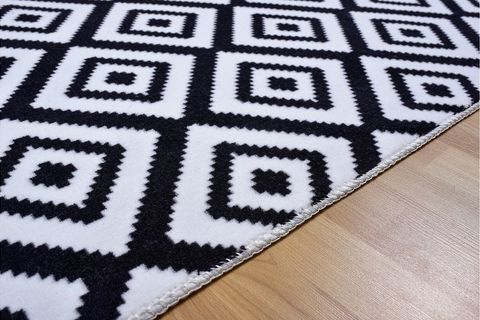 YIKANABİLİR SİYAH BEYAZ KARE HALI 200X400