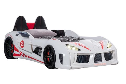 RACEİNG CAR V8 KAPILARI AÇILAN KOLTUKLU FULL LEDLİ ARABALI YATAK, BEYAZ, 100X190