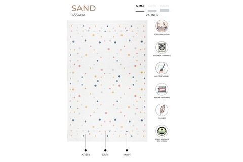 SAND KREM MULTİ TEMİZLENEBİLİR HALI 65548A, 78X150