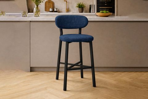 TERA BAR MUTFAK SANDALYESİ, KROM KAPLAMA AYAKLI, LACİVERT