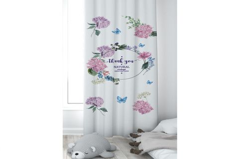 ÇİÇEK TAÇ PEMBE MAVİ DOĞAL DESENLİ ÇOCUK ODASI FON PERDE 65X260