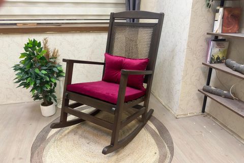 ASEDİA VERANDA HASIRLI MİNDERLİ SALLANAN SANDALYE, FUŞYA, CEVİZ AYAK