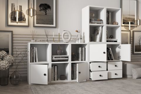 LEKSA 4 KAPAKLI ÇEKMECELİ KİTAPLIK 165 CM BEYAZ KTP-1436-Ç