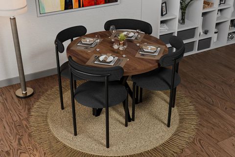 DİCLE YUVARLAK MDF MUTFAK MASA TAKIMI, ANTRASİT