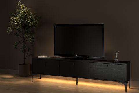 VENÜS LED IŞIKLI MİNİFİKSLİ GENİŞ TV SEHPASI, WOOD SİYAH, 180 CM