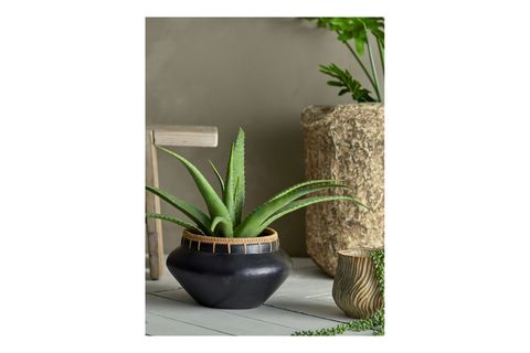 SİYAH RATTAN DİKİŞLİ EL YAPIMI VAZO MİNİMALİST