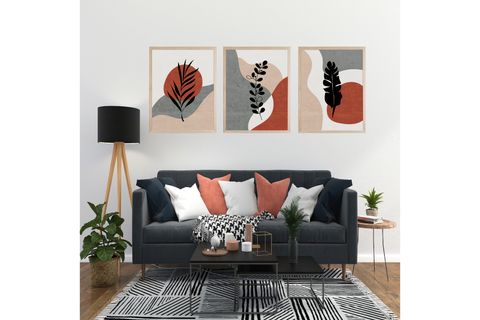 MUNİKA AHŞAP ÇERÇEVELİ SOYUT BİTKİLER ÜÇLÜ TABLO SETİ, 21X30, 095