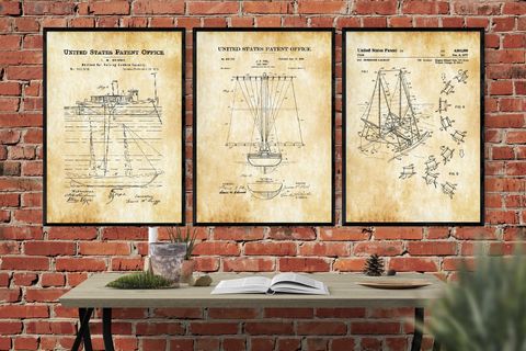 AHŞAP ÇERÇEVELİ VİNTAGE TABLO SETİ, BOAT, 50X70