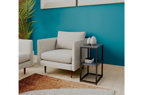 LİNA METAL AYAKLI AHŞAP RAFLI YAN SEHPA, ANTRASİT