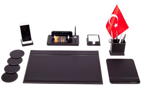 BAYRAKLI DERİ SÜMEN TAKIMI MASA İSİMLİĞİ, SİYAH