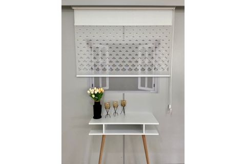 ÇİFT MEKANİZMALI LAZER KESİM TÜL VE STOR PERDE, KIRIK BEYAZ, DSG-1001, 210X260