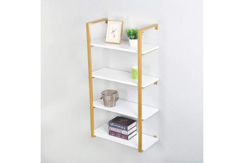 TASNİA GOLD METAL AHŞAP DUVAR RAFI 60 CM 4 KATLI