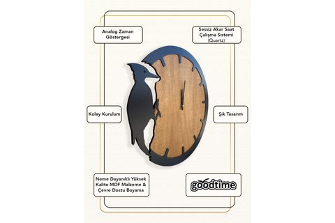 AĞAÇKAKAN DEKORATİF DUVAR SAATİ 50X50