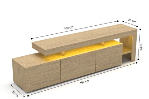 LUMA LED IŞIKLI TV ÜNİTESİ KONSOL,  AÇIK MEŞE DESEN, 192 CM