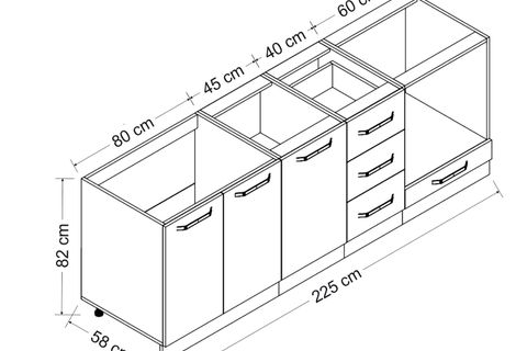 MİNAR 225 CM MUTFAK DOLABI BEYAZ 225-B3-ALT MODÜL