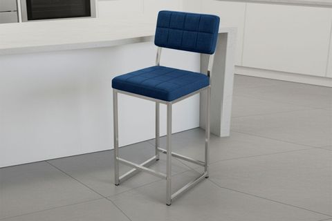 RİVA BAR MUTFAK SANDALYESİ, KROM KAPLAMA AYAKLI, LACİVERT