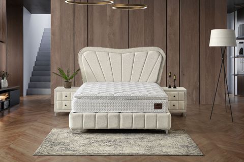 ELEGANT BAZA BAŞLIK YATAK SETİ, KREM, 160X200