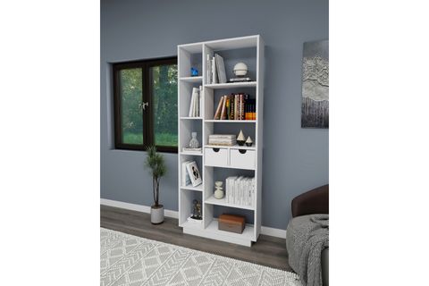 LUMA ÇOK GÖZLÜ KİTAPLIK 10 RAFLI VE 2 DOLAPLI, BEYAZ
