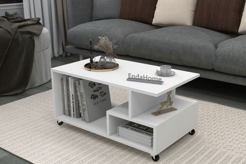 SULTAN TEKERLİ ORTA SEHPA, BEYAZ, 86,5X50 CM