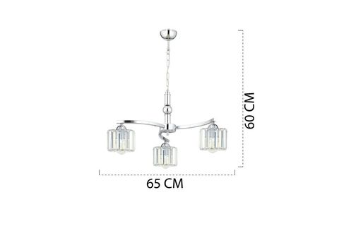 APLİQA AMİR 3 KOLLU KRİSTAL AVİZE, KROM