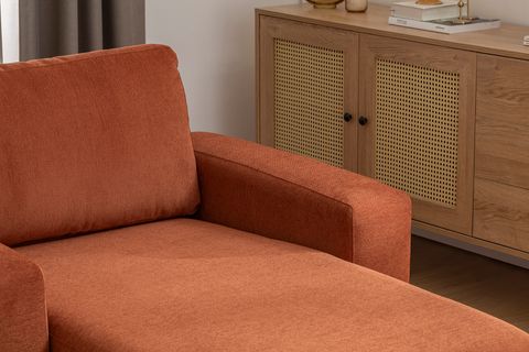 MERLİN DAYBED, KALIN KOL, NATUREL AYAK, KADİFE KUMAŞ, KİREMİT