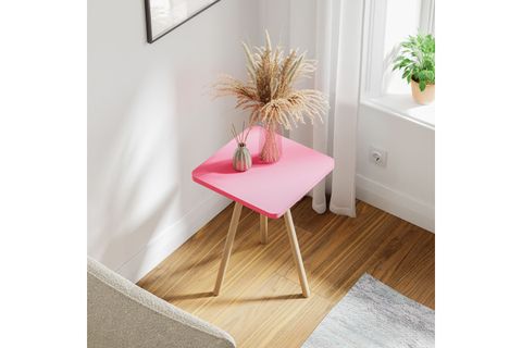 KOZİ KARE AHŞAP AYAKLI YAN SEHPA, PEMBE
