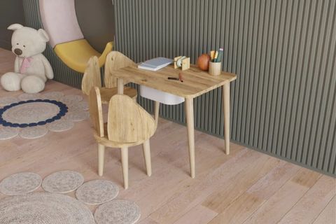 MONTESSORİ FİL KULAKLI MASA TAKIMI, ÇEKMECELİ, 2 ADET SANDALYELİ