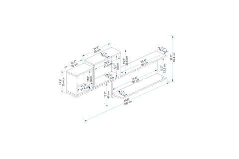 AKSER 3 BÖLMELİ DUVAR RAFI ATLANTİK ÇAM ANTRASİT BEYAZ