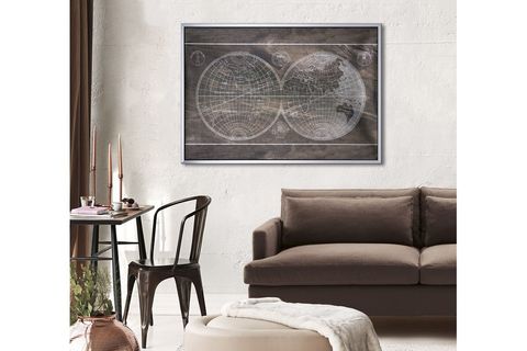 ÇERÇEVELİ SİLVER FRAME WORLD MAP GÜMÜŞ DERİ TABLO
