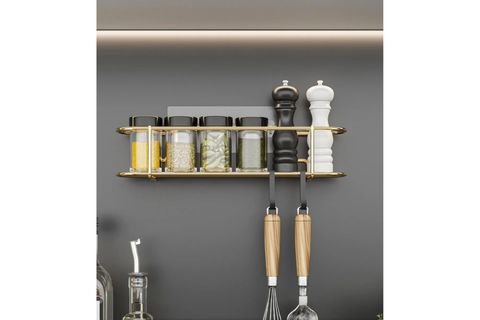 BİNO YAPIŞKANLI KANCALI  BAHARATLIK MUTFAK BANYO RAFI, METAL GOLD