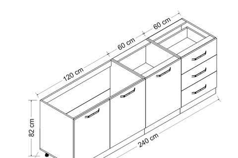 MİNAR 240 CM MUTFAK DOLABI BEYAZ ANTRASİT 240-A3-ALT MODÜL