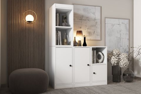 LEKSA ARCHEL 3 KAPAKLI 3 AÇIK RAFLI ÖZEL TASARIM BEYAZ KİTAPLIK ELF-KP-1002