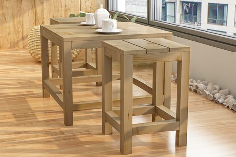 GİVAYO WOOD'S ARES ÇAM BAHÇE BALKON MUTFAK MASASI, ÜÇLÜ SET, ÇAM