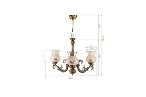 ELBE DÖKÜM ZAMAK AVİZE MAT BAL CAMLI, ÜÇ KOLLU