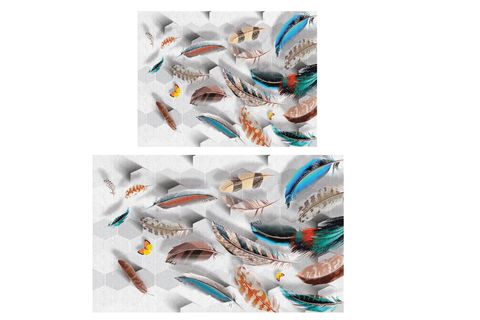DİJİTAL BASKI, KAYMAZ TABAN İKİLİ BANYO PASPASI 100X60 + 60X50 CM  RVG5-SM214