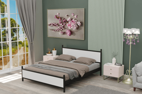 GM 305 MODERN ÇİFT KİŞİLİK METAL SİYAH BEYAZ KARYOLA 140X190