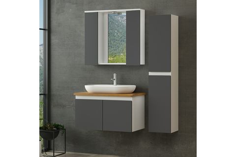 NİKA BANYO DOLABI AS2K10, BEYAZ ANTRASİT, 85 CM
