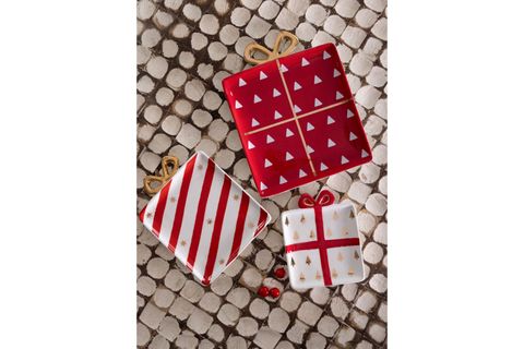 THE MİA FİYONK FİGÜRLÜ SERVİS TABAĞI KRIMIZI 22X17 CM
