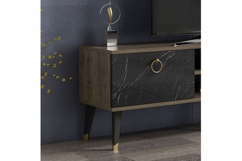 ALFA TV ÜNİTESİ CEVİZ-ROYAL MERMER 150CMX35CM