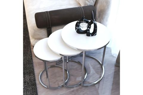 TUBİHOME MDF TABLA ZİGON SEHPA, GÜMÜŞ BEYAZ