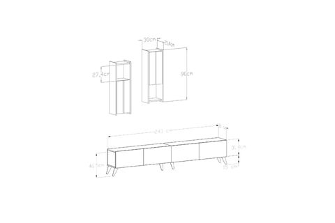 GİVAYO NOYAN TV ÜNİTESİ, DUVARA MONTE, BEYAZ MERMER, 240 CM