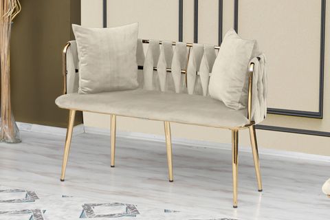 VİANEM SARMAŞIK ÇAY SETİ KOLTUK TAKIMI, GOLD METAL AYAK, KREM