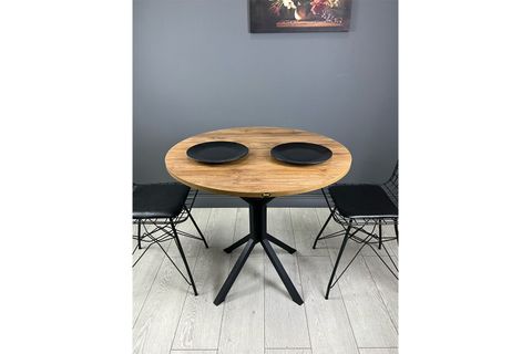 SARAY CEVİZ MUTFAK MASASI SİYAH AYAK 80 CM