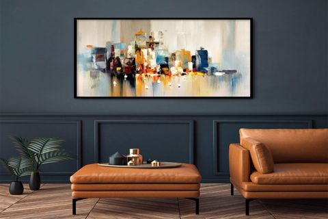 TABLOLIFE RENKLİ ŞEHİR YAĞLI BOYA DOKULU TABLO, ÇERÇEVESİZ, 100X150
