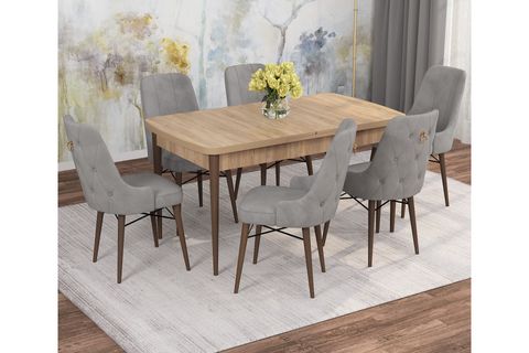 ROVENA MONA AÇILABİLİR MUTFAK MASASI TAKIMI, MEŞE DESEN, GRİ, 132X80