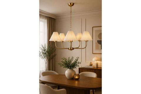 APOLLO BEŞLİ ESKİTME PİLELİ KREM ABAJURLU AVİZE