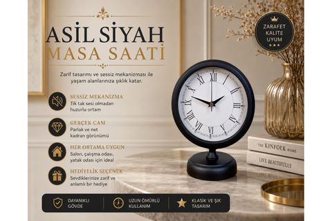 SİYAH ROMA RAKAMLI METAL MASA SAATİ 25X20 CM