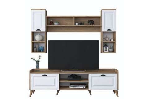 RANİ DUVARA MONTE TV ÜNİTESİ AA101, DUVAR RAFLI, CEVİZ BEYAZ