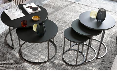 TUBİHOME SEHPA TAKIMI, SİYAH CAM, SİYAH AYAK